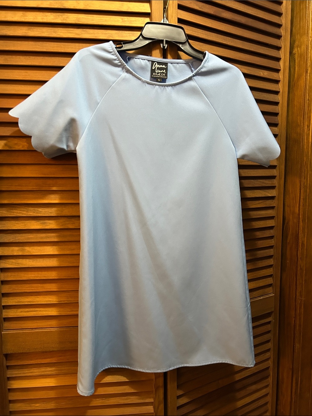 Anna Lane Powder Blue Mini Shift Dress with scalloped sleeves